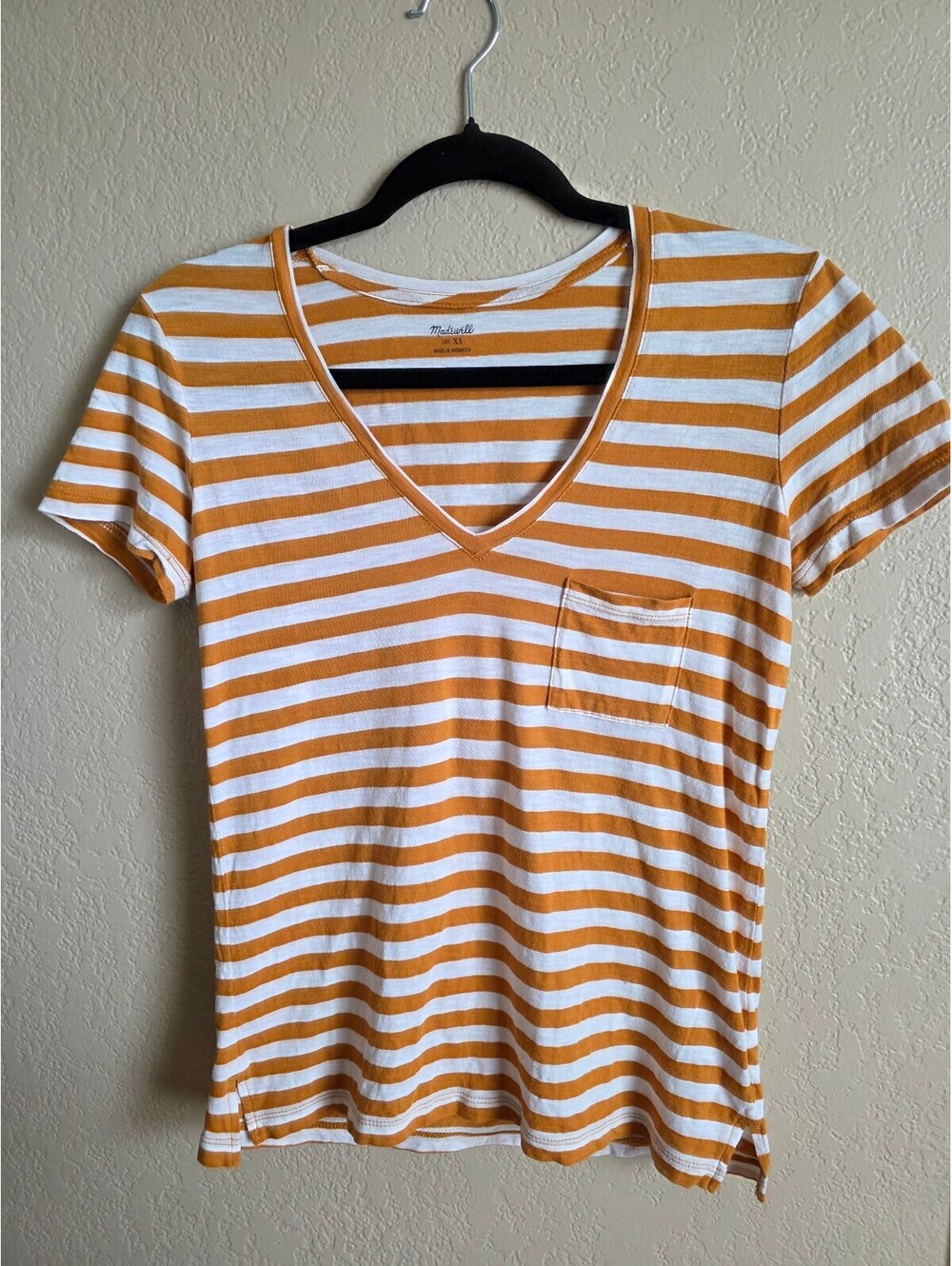 Madewell Striped V-Neck Pocket T-Shirt XS